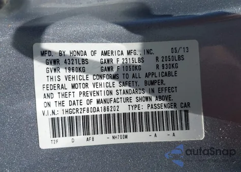 2013 Honda Accord Ex-L из США, поврежденный, VIN 1HGCR2F80DA186202